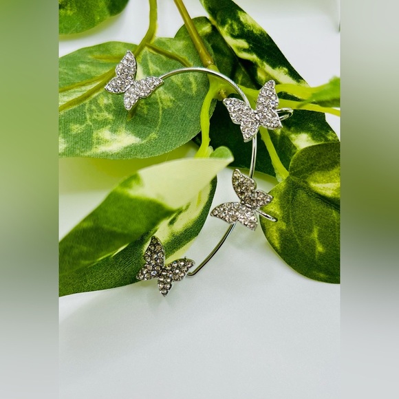 Silver Butterfly Ear Cuff/Ear Climber With Rhinestones - Picture 9 of 14